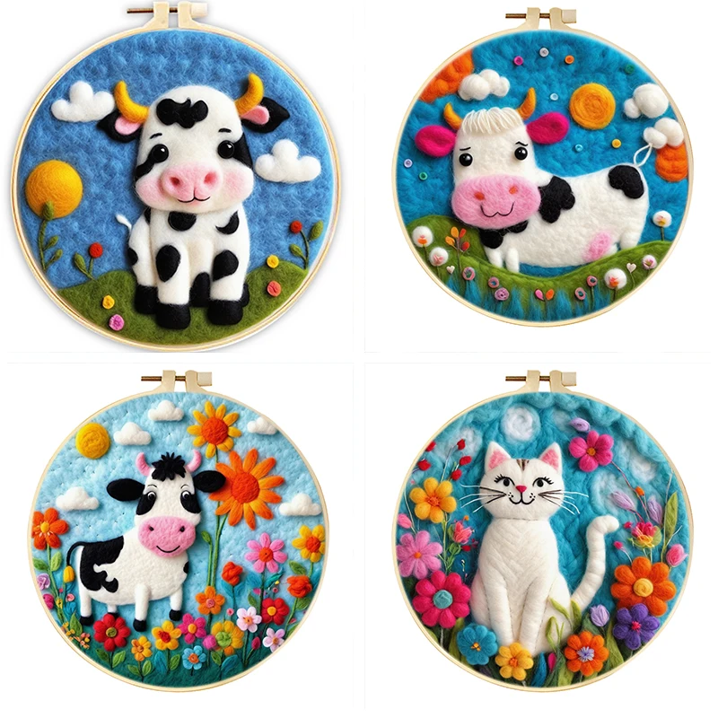 

GATYZTORY DIY Wool Painting Embroidery Kit Creative DIY Wool Needle Felt Picture Kit Animal Craft Painting Gift For Mom Friends