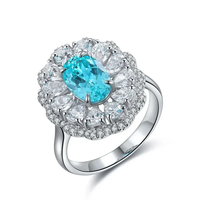 Pirmiana New 2.86ct Lab Grown Paraiba Sapphire Ring S925 Silver Jewelry Engagementring for Women