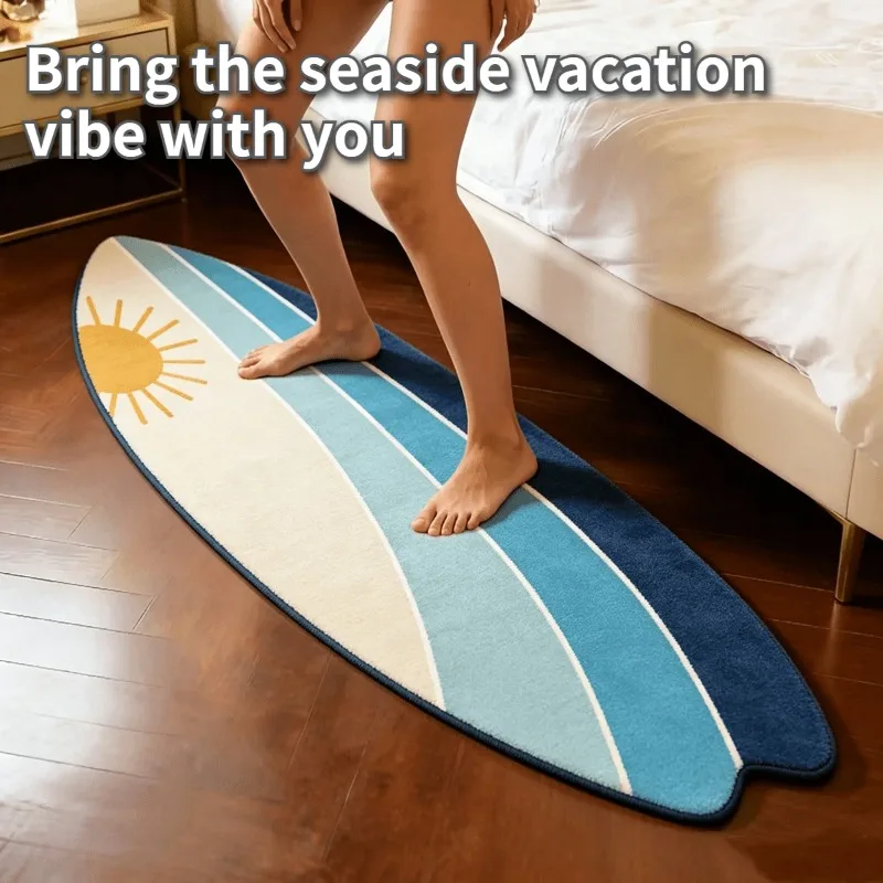Creative Bedroom Rug Letter Surfboard Shaped Irregular Floor Runner Multiple Size Non Slip Decor Mat for Dorm Apartment Kid Room