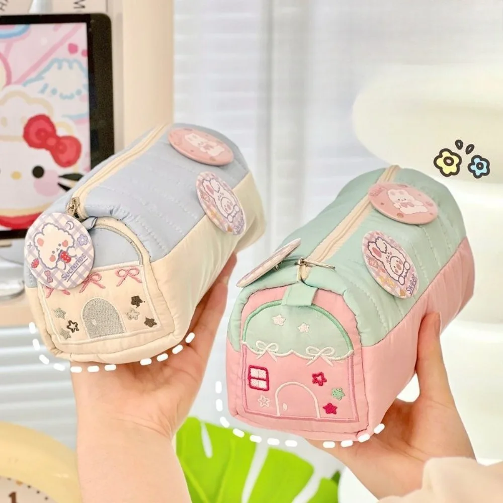 1 Piece Cute Pencil Bag Large Capacity Student Pencil Case Embroidery Stationery Storage Pouch for Girls School Supplies