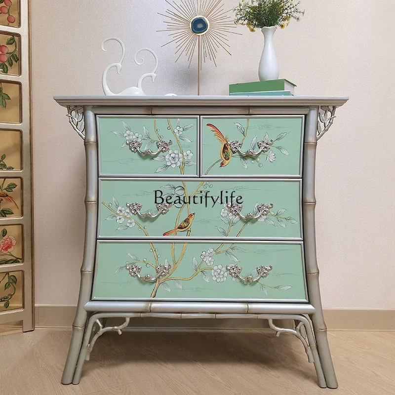 

American retro entrance cabinet painted home living room decoration dining side solid wood villa locker