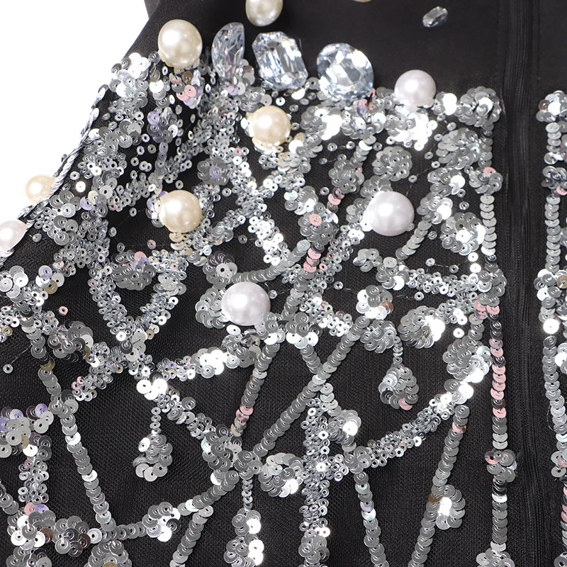 فستان قصير فاخر بتصميم سلسلة من الترتر اللامع للنساء للحفلات المسائية والنوادي وأعياد الميلاد وحفلات الكوكتيل وحفلات الزفاف