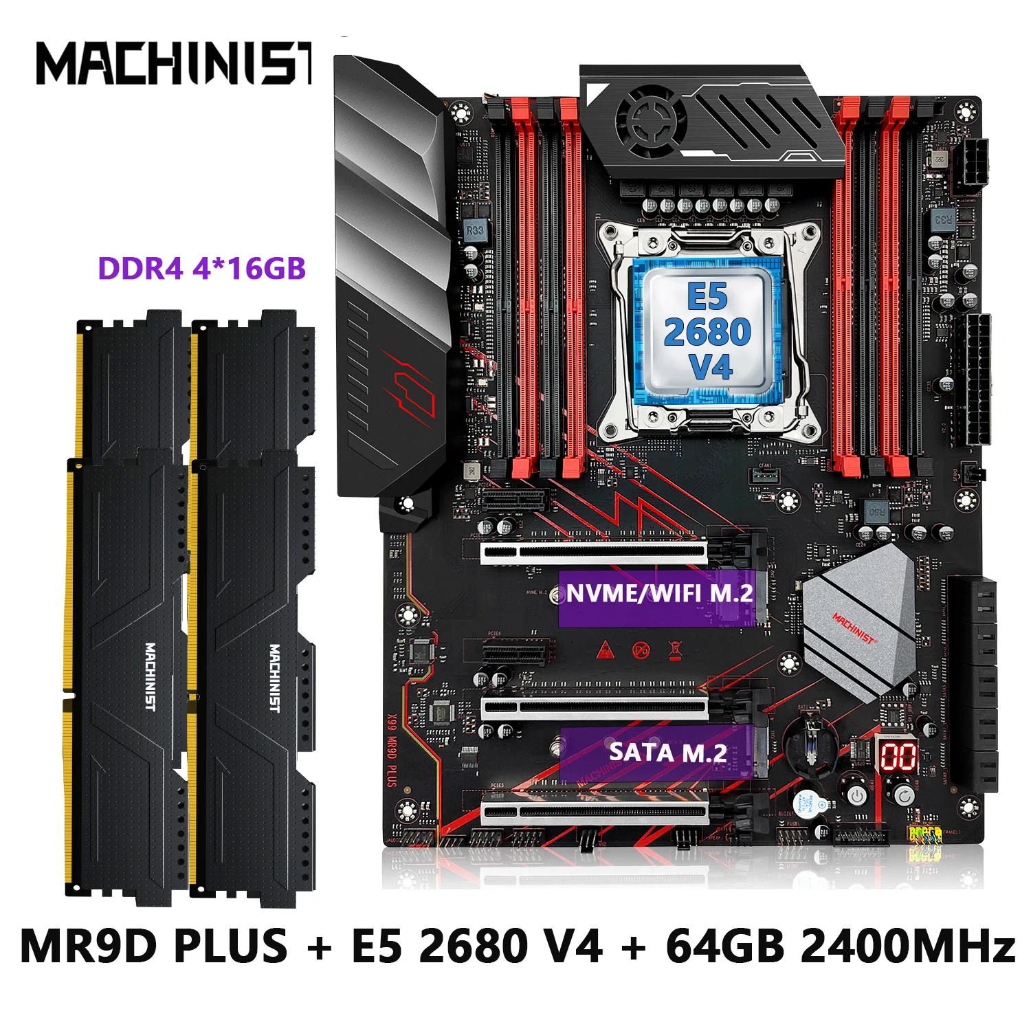 

MACHINIST X99 LGA 2011-3 Motherboard Kit Set Intel Xeon E5 2680 V4 CPU Processor With ECC DDR4 4*16GB 2400MHZ RAM Memory MR9D