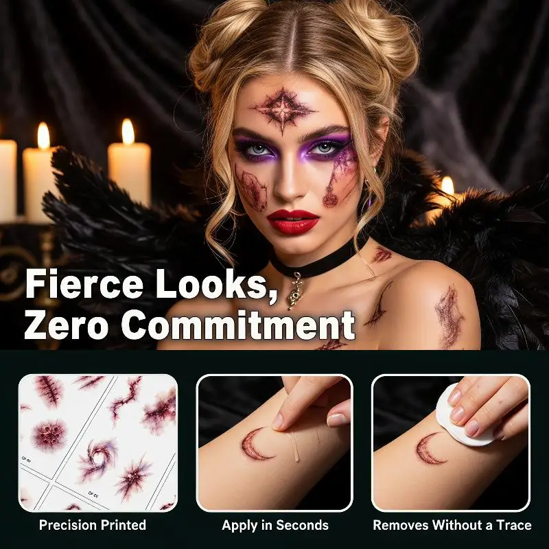Halloween Scar Bruise Temporary Tattoo Stickers Waterproof Long Lasting Cosplay Party Prank Decor
