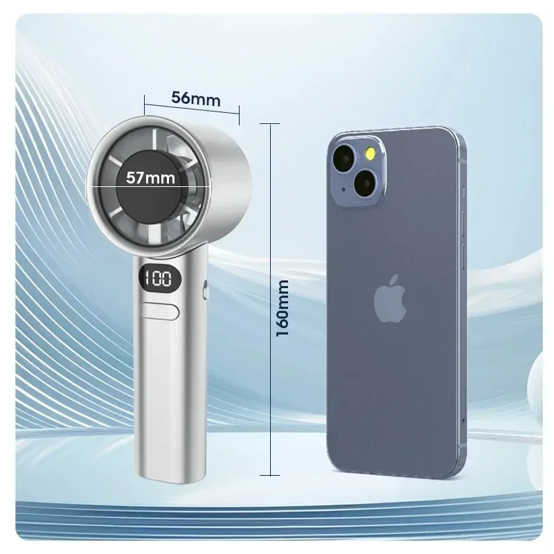 Mini Handheld Fan 4 Speeds Portable Mute Power Display Air Circulator USB Rechargeable for Indoor Office Outdoor