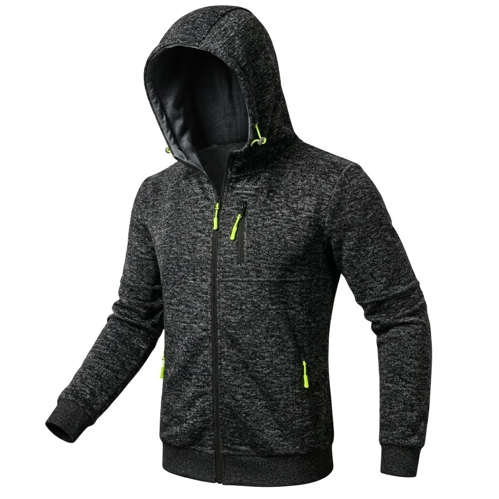 Herren Outdoor Zip Hoodie Lässiger Fleece-Sweatshirt Langarm Winter Warme Strickjacke Mantel mit Mehreren Reißverschlusstaschen Oberbekleidung – Detail 3