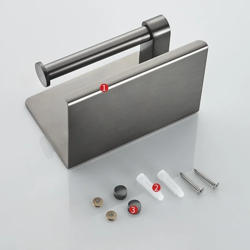 Toilet punching installation double-layer roll paper holder 304 stainless steel gray tissue holder wall mounted toilet paper box