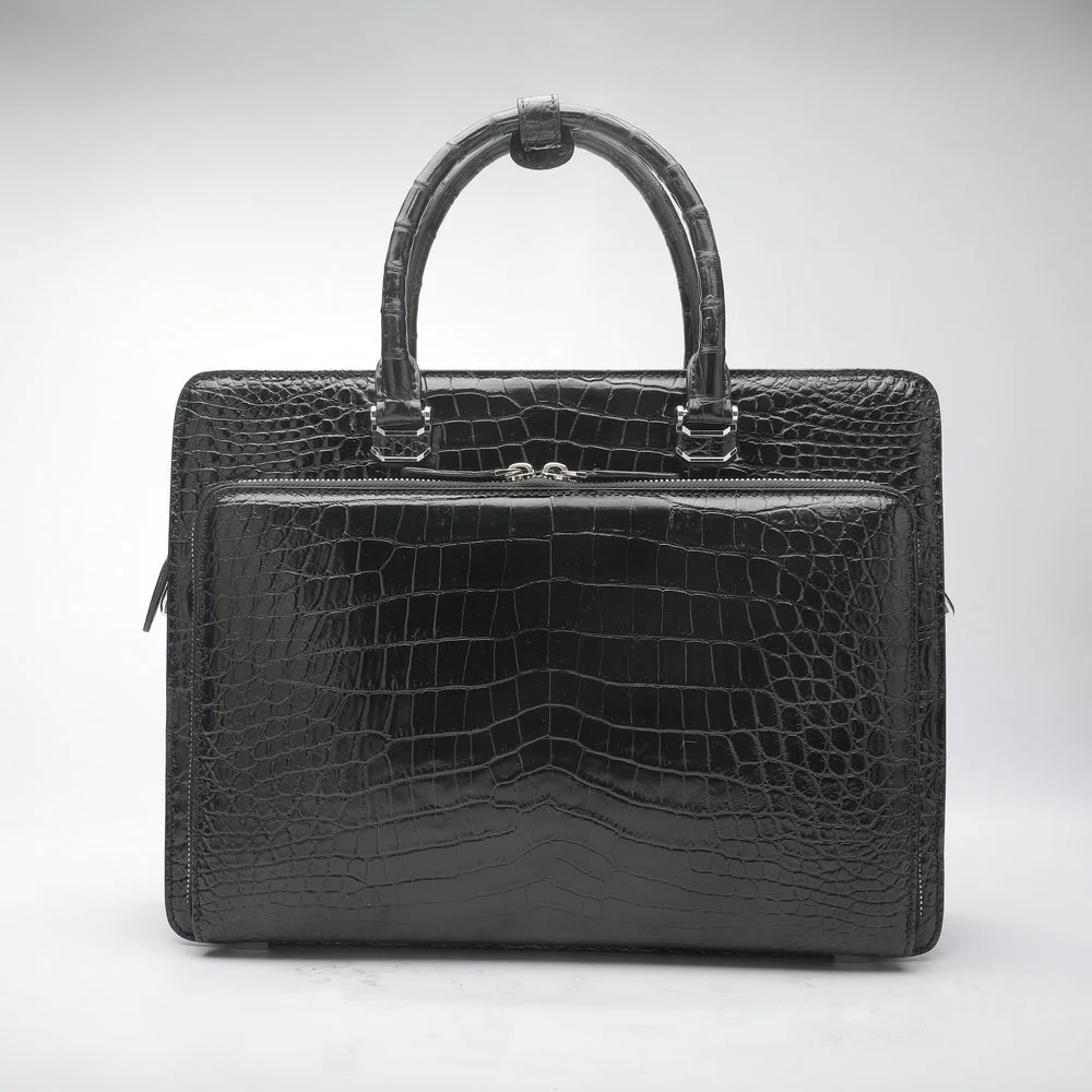 

Crocodile Handbag With Double Zipper Briefcase Business Office Travel Document Genuine Leather Men's Bag сумка мужская портфель