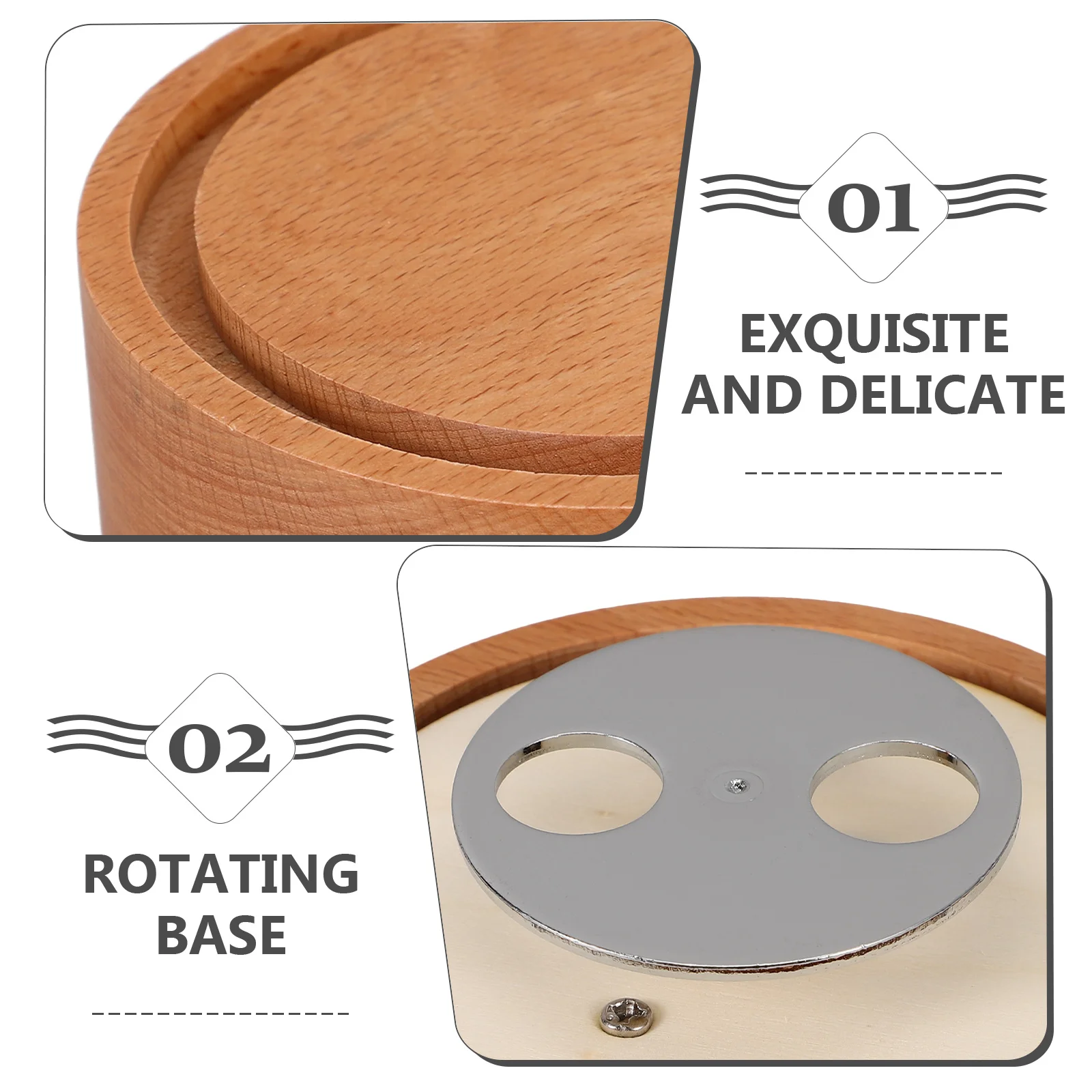 DIY Round Solid Wood Music Box Base Rotatable Musical Box Replacement Part Craft Accessory for Creative Projects