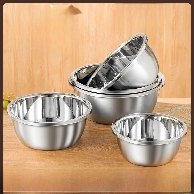 Thickened 304 Stainless Steel Basin Family Use Soup Basin Kitchen Egg Beating Food And Dough Basin Vegetable Washing Baking G...