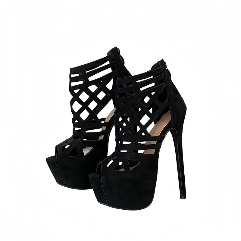 Black Heels Gladiator Sandals Women Party Dress Shoes 16cm Stiletto Heels  Summer Platform Sandals Talons Taille 45 44