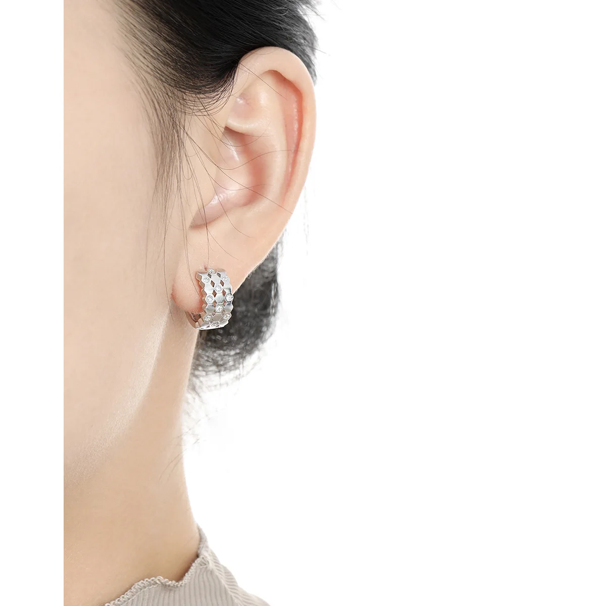 Original S925 sterling silver inlaid zircon honeycomb earrings for women, elegant fashion banquet high jewelry