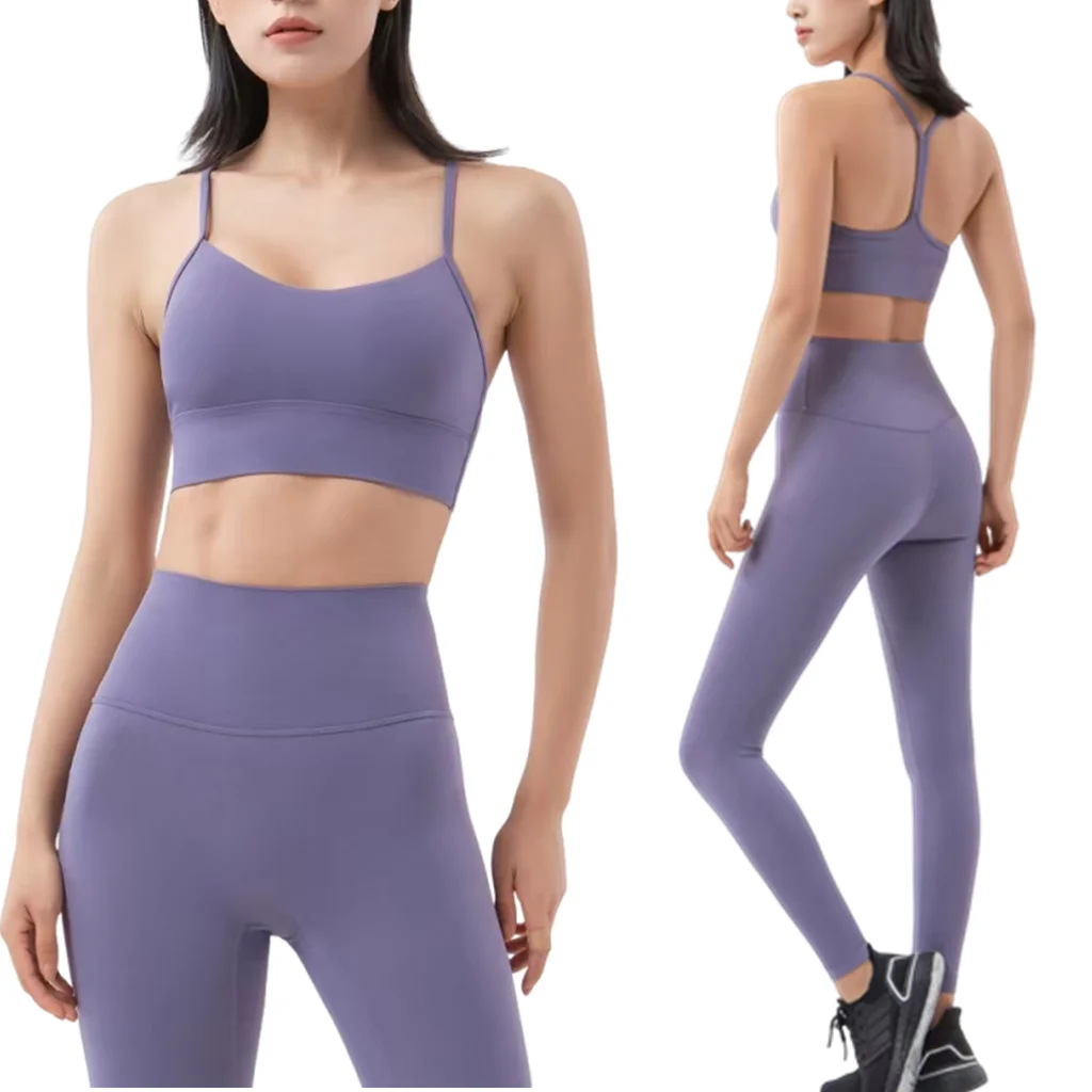 

Lemon Women cross Y Back Shoulder Straps fitness Bra Top +High waist Yoga Leggings 2pc Gym Yoga Set Athletic Tight sportwear