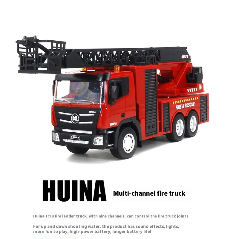 Huina New Product 1361 Remote Control Electric Fire Truck Engineering Vehicle Model 1:18 Nine Channel Half Alloy Toy Gift Gifts