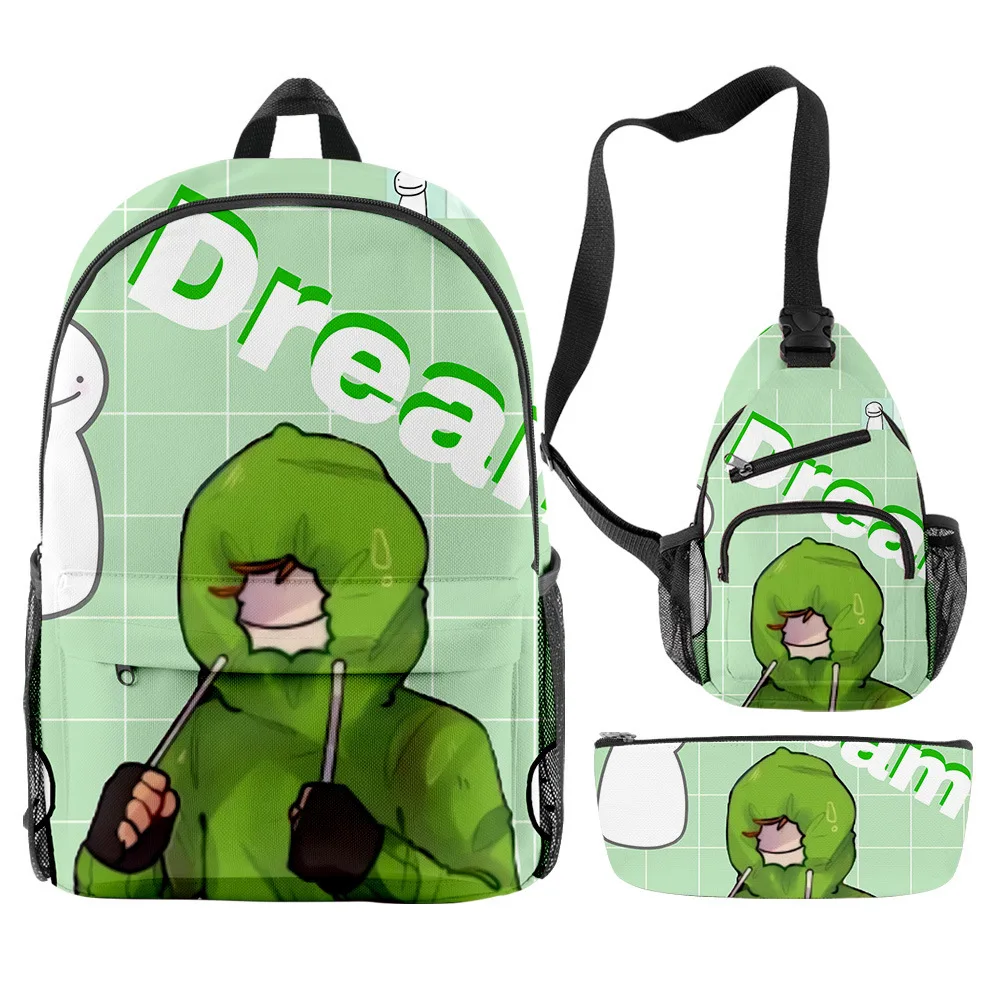 Classic Novelty Cool Dreamwastaken Dream Smp 3D Print 3pcs/Set pupil School Bags Travel Laptop Backpack Chest Bag Pencil Case