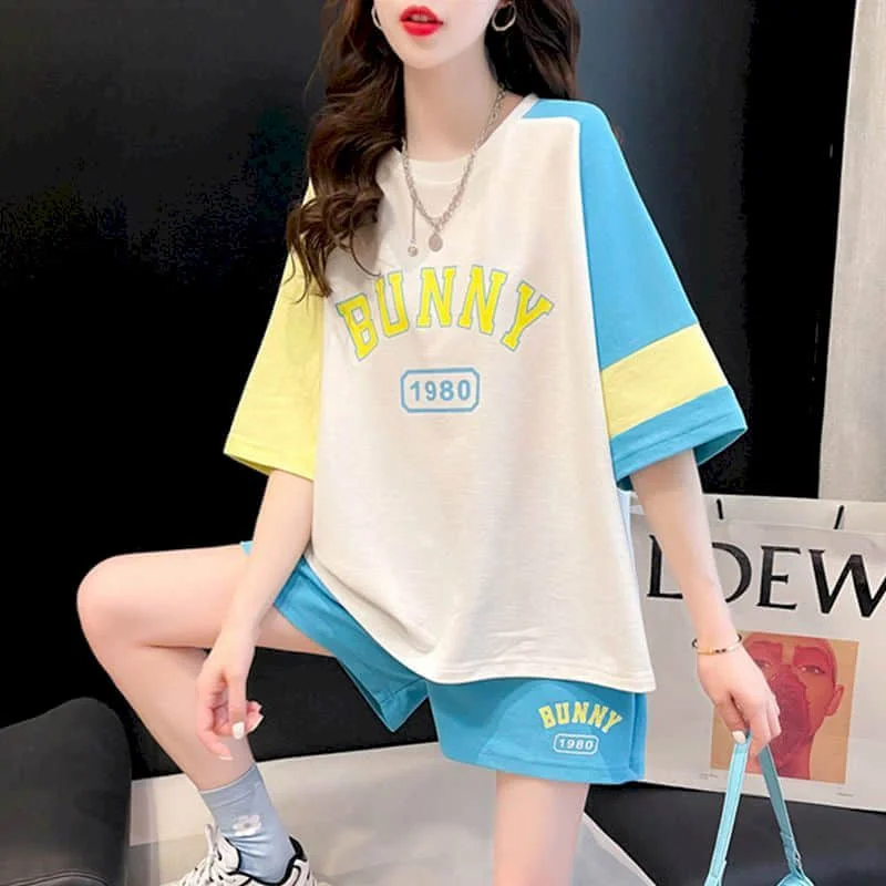 Sporty Shorts Set Hslf Sleeve T-shirt 2 Piece Sets Women Outfits Summer Sportswear Suits Loose Korean Style Casual Pants Sets