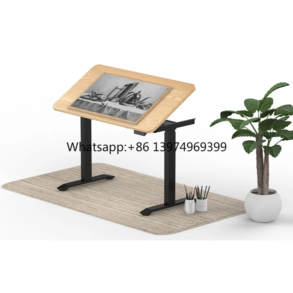 Contuo Dual Motor Electrical Height Adjustable Desk Half Tilting Desk Frame Sit to Stand Desk Frame Half Flip Drawing Table