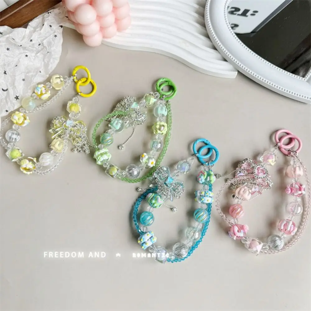 Fashion Bowknot Mobile Phone Strap Colorful Beaded Phone Lanyard Crystal Hand-painted Phone Charm Rope