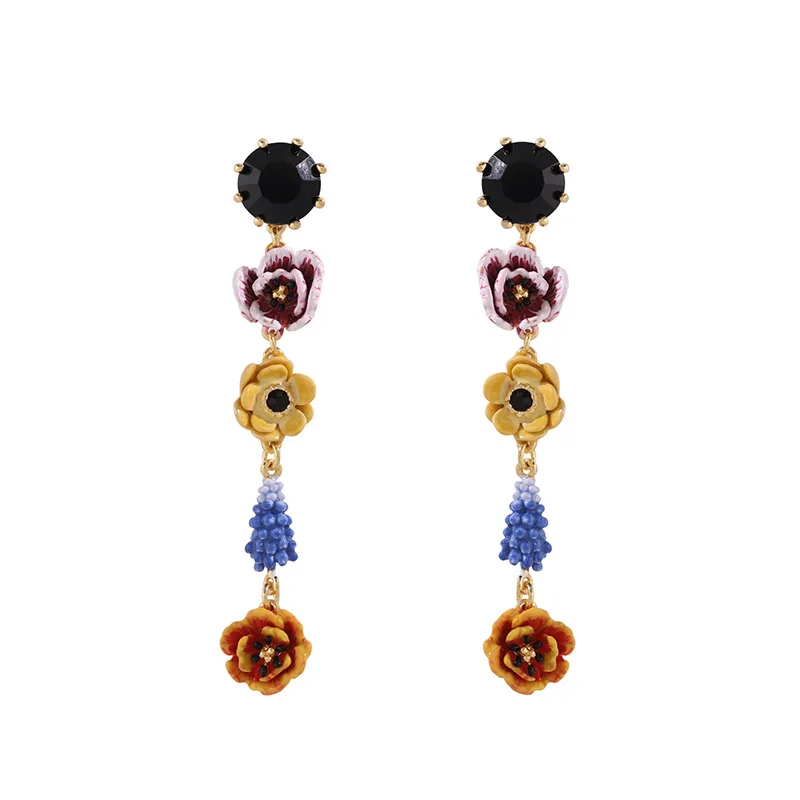 

Statement New Arrival Style Bouquet Tulip Hyacinth Anemone Multi Charms Long Dangle Earrings for Women Valentines Day Earrings