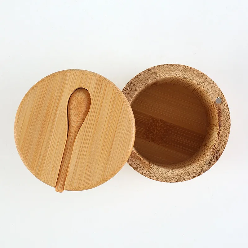 Salt Seasoning Jars Pepper Jar Bamboo Condiment Box Bowl Storage Pot Set Wood Sugar Container Holder Lid Function Multi Bowls