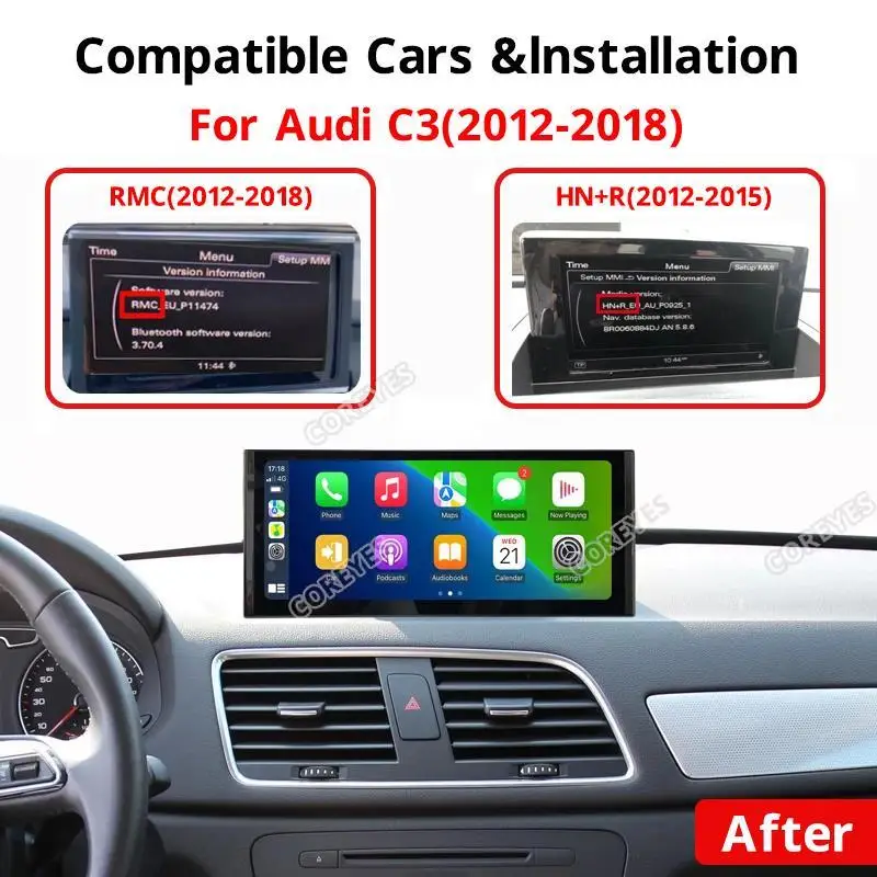 COREYES 10.25'' Android 12 Carplay Car Radio For Audi Q3 2012-2018 HNR RMC Stereo Multimedia Player Touch Screen Snapdragon 665