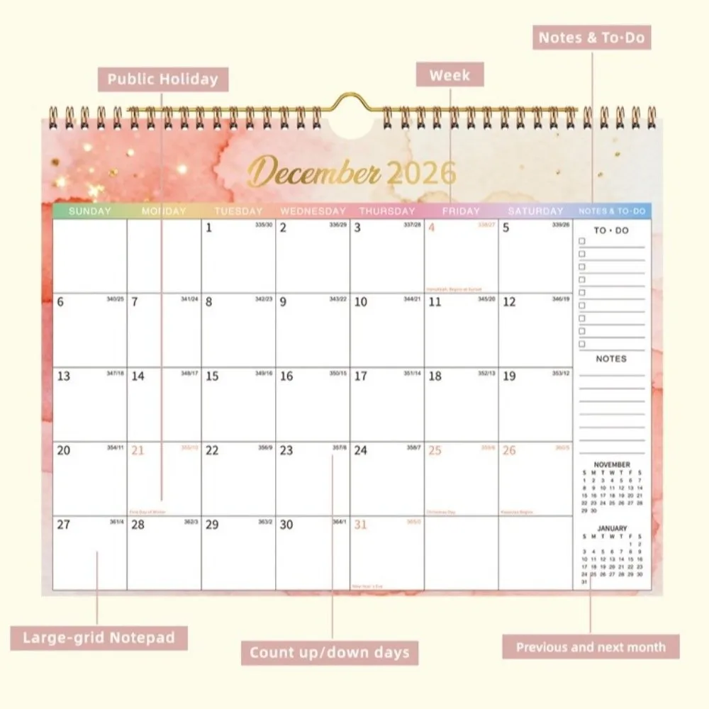 New 2026.7-2027.12 Wall Calendar Dual Coil Design Thicken Paper Wall Hanging Planner Easy Organizing Office Calendar Home Use
