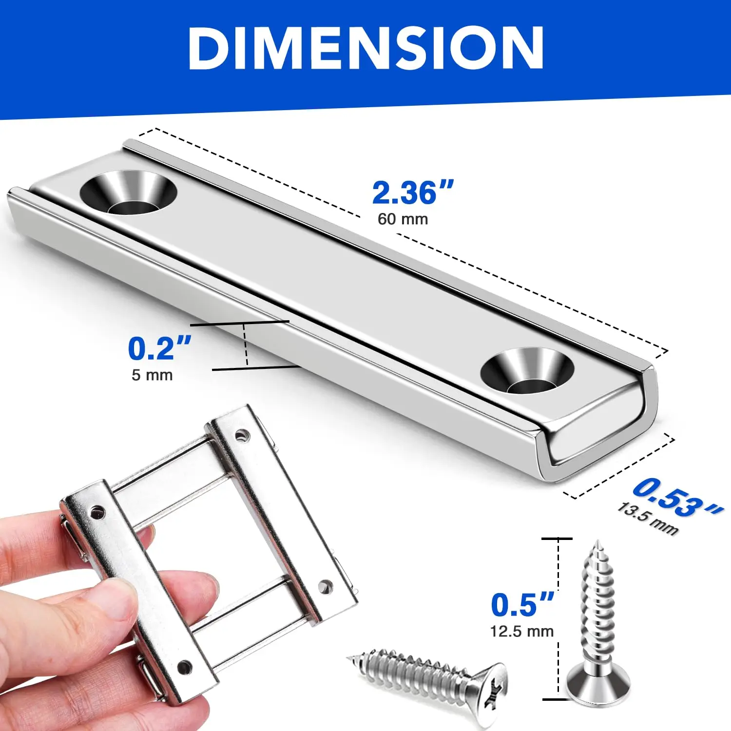 60x13.5x5mm Strong Magnet Bar Neodymium Rare Earth Magnet Heavy Duty Rectangular Magnets with Countersunk Hole and Steel Capsule