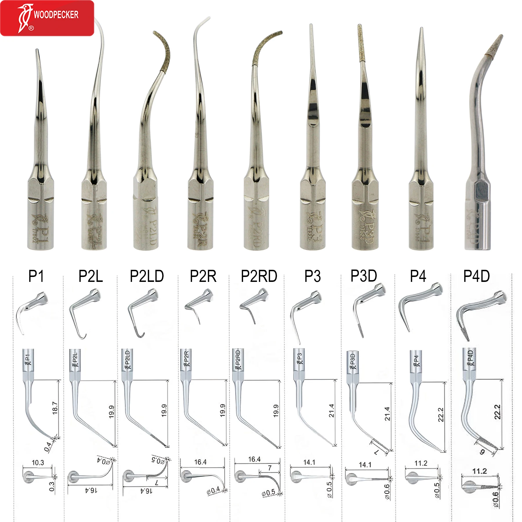 Woodpecker Dental Ultrasonic Scaler Tips Periodontal Scaling Fit EMS Mectron Scaler Handpieces Dentist Tools P1 P3 P4 P2L P2R