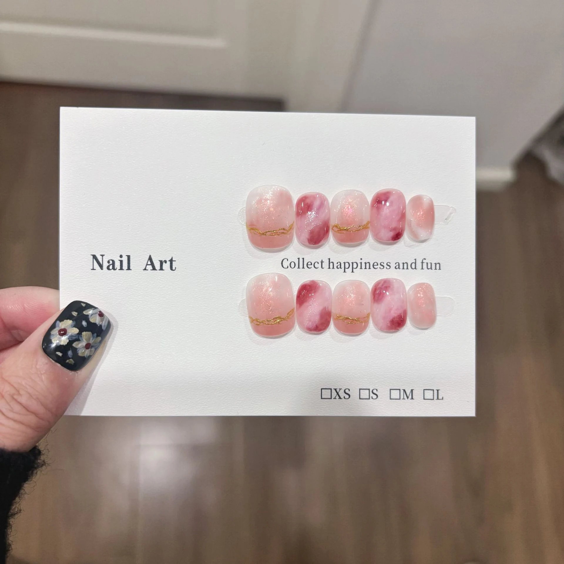 10Pcs/Set Press On Acyrlic Ice Cat's Eye Handmade Fake Nails Short/Medium Almond Marble Gradient Decor Nude French Nails