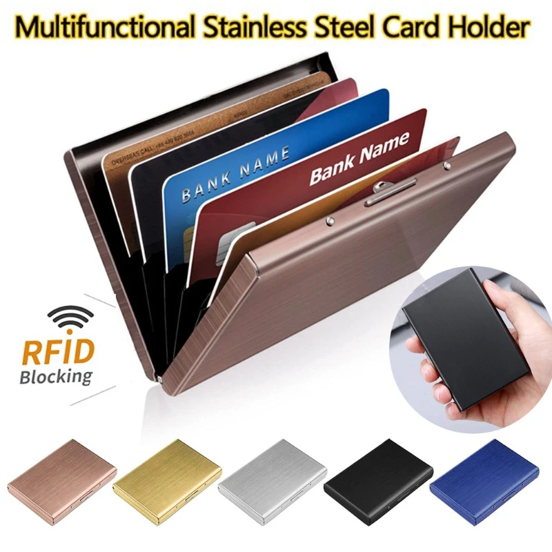 ​RFID Blocking Stainless Steel Card Holder Case - Ultra Slim Metal Wallet for Men & Women, Secure Durable Travel Essentials