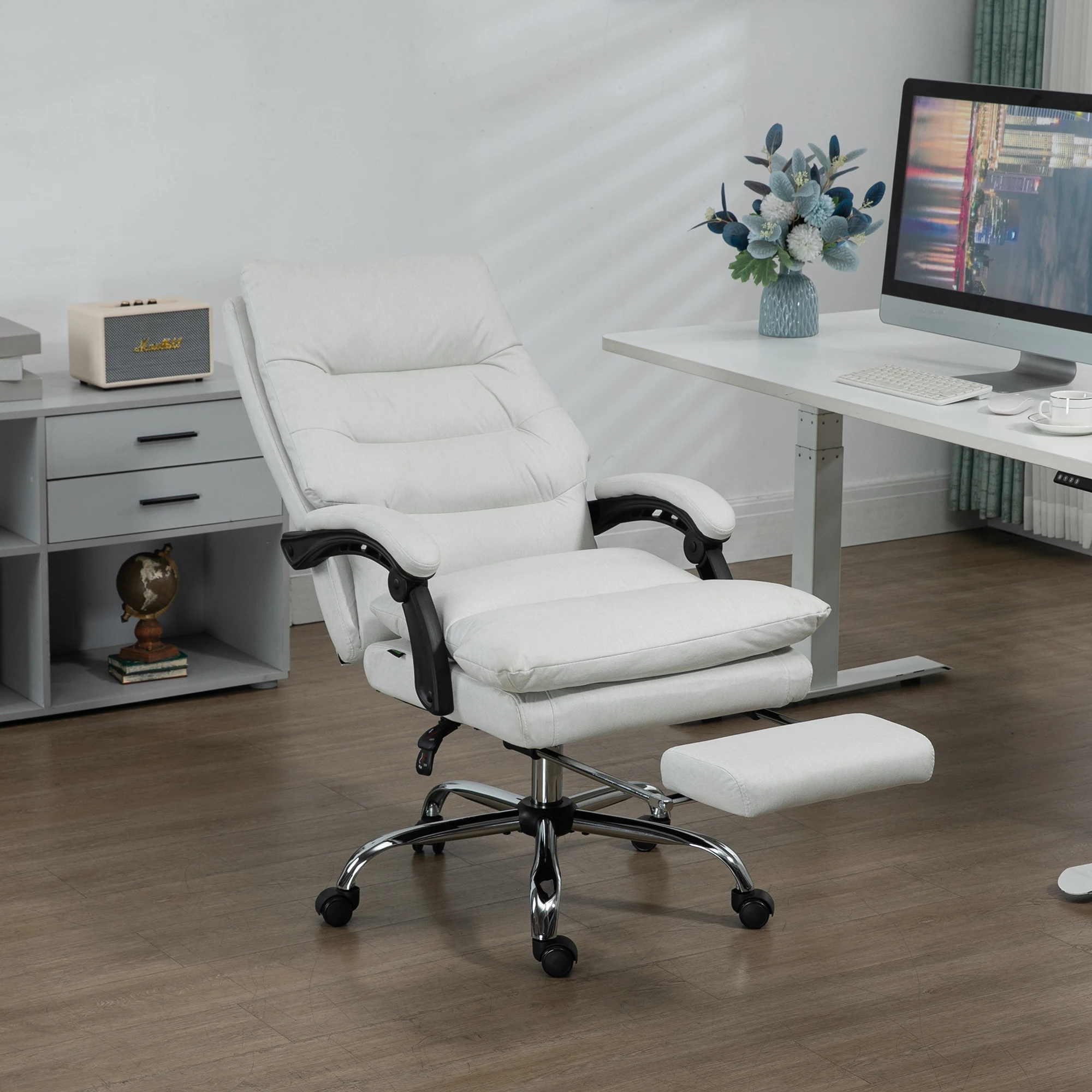 Microfibre Executive Massage Office Chair, Computer Desk Chair, Reclining Chair with Footrest, Double-tier Padding,Swivel Wheel