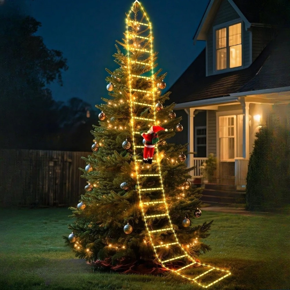 Decoración navideña 2025, escalera de escalada de Papá Noel, decoración de habitación, hogar, jardín al aire libre, adorno de árbol de Navidad, regalo LED