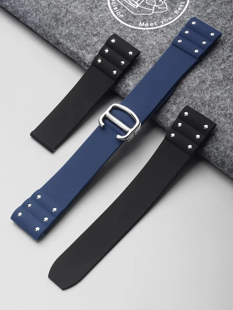 High quality Rubber watchbands For Cartier Santos strap Silicone bracelet Waterproof rubber band 21mm black blue wristband