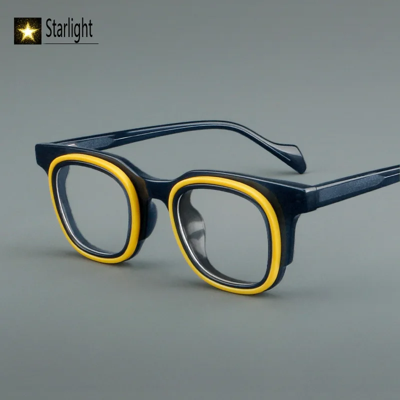 

New Retro Acetate Patchwork Glasses Frame Man Square Fashion Eyeglasses Frames Men Color Women Reading Prescription Myopia 141mm