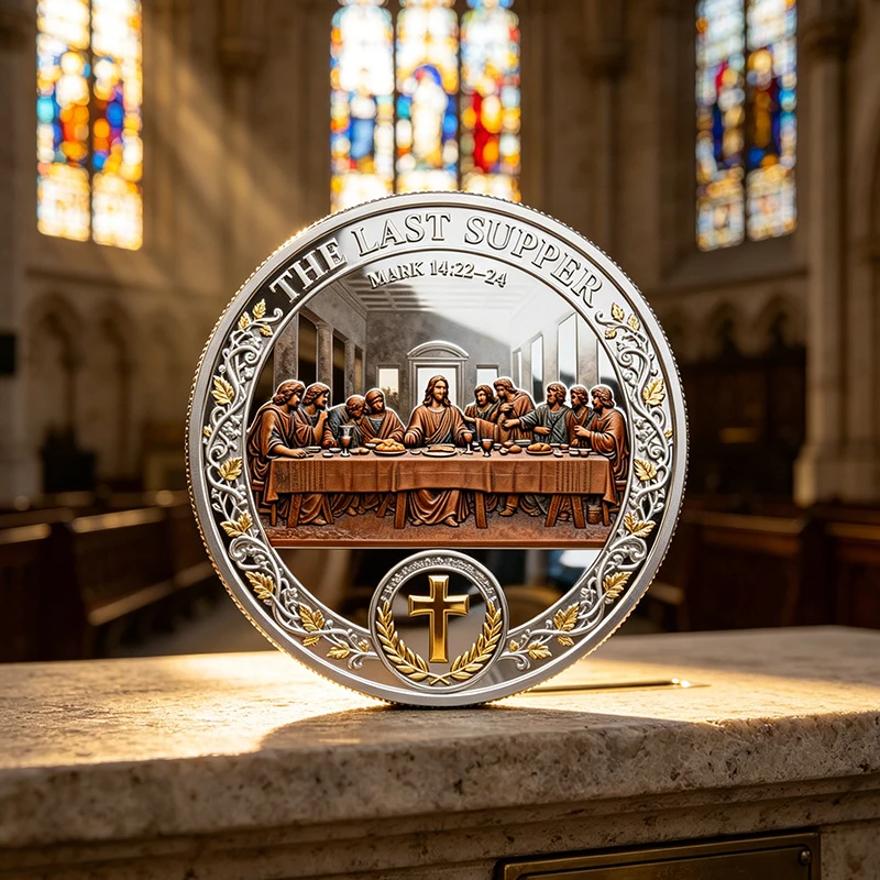 1pc The Last Supper Christian Commemorative Coin Holy Bible Cross Religious Challenge Coin Catholic Faith Collectible Token