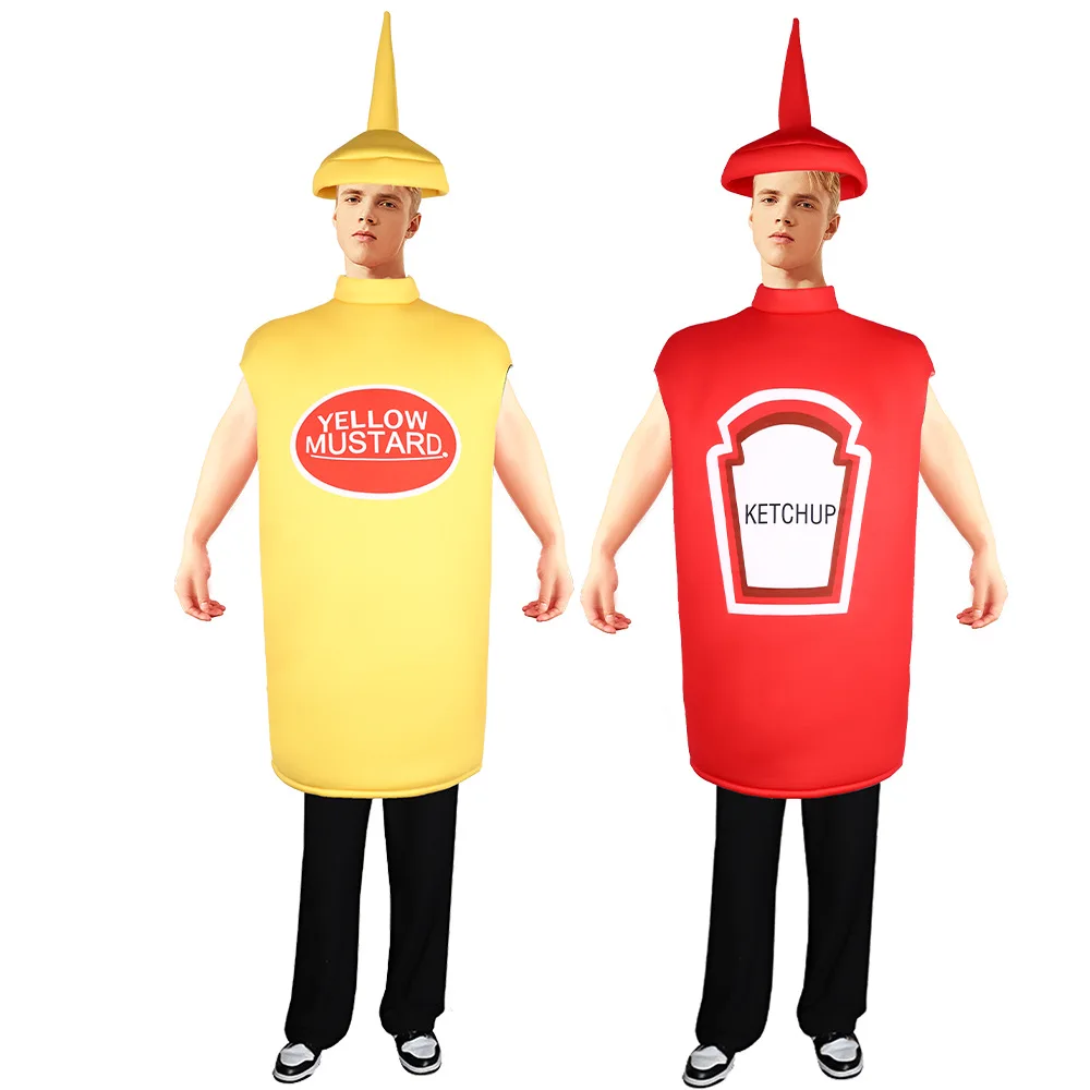 Couples Halloween Funny Mustard Tomato Sauce Cosplay Costumes Lovers Ketchup Cos Clothing for Purim Cosplay Dress