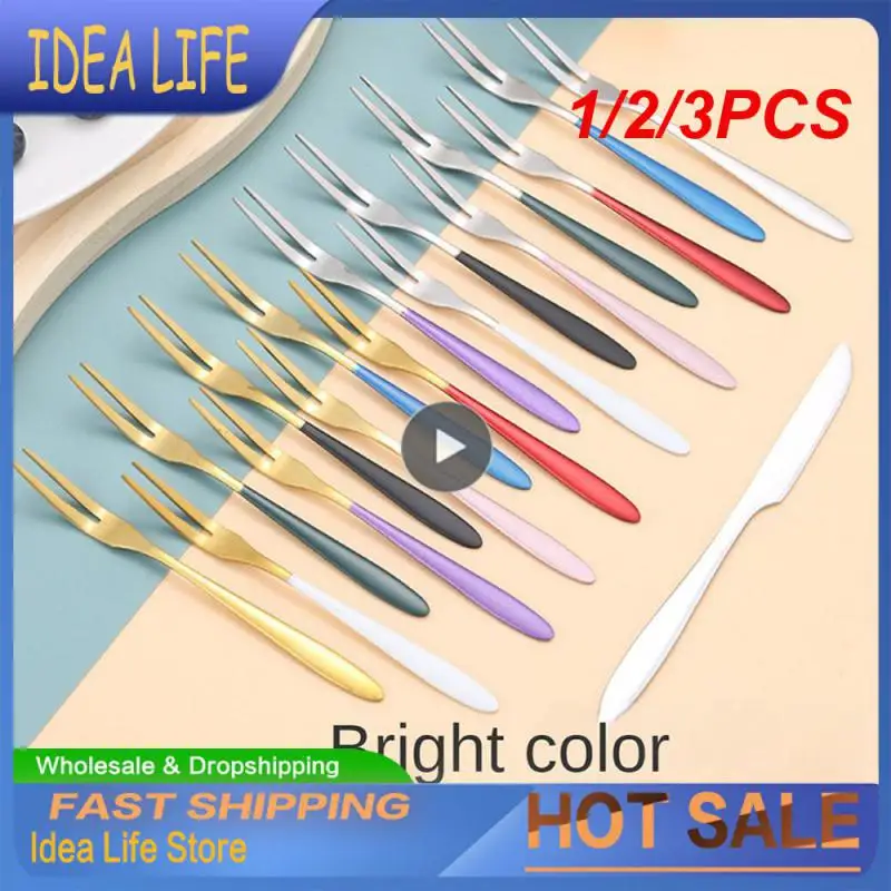 1/2/3PCS Stainless Steel Fruit Fork Two-line Tasting Dessert Forks Portable Cocktail Salad Fruit Forks For Party Travel