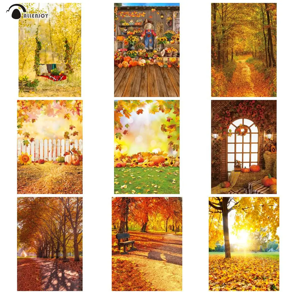 Allenjoy Autumn Fall Leaves Pumpkin Photography Background Thanksgiving Banners