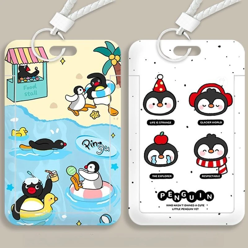 Cartoon Penguin Kpop Idol Card Collect Organizer Stationery Student Campus Lanyard Cards Holder Girls Door Card Case Keychain
