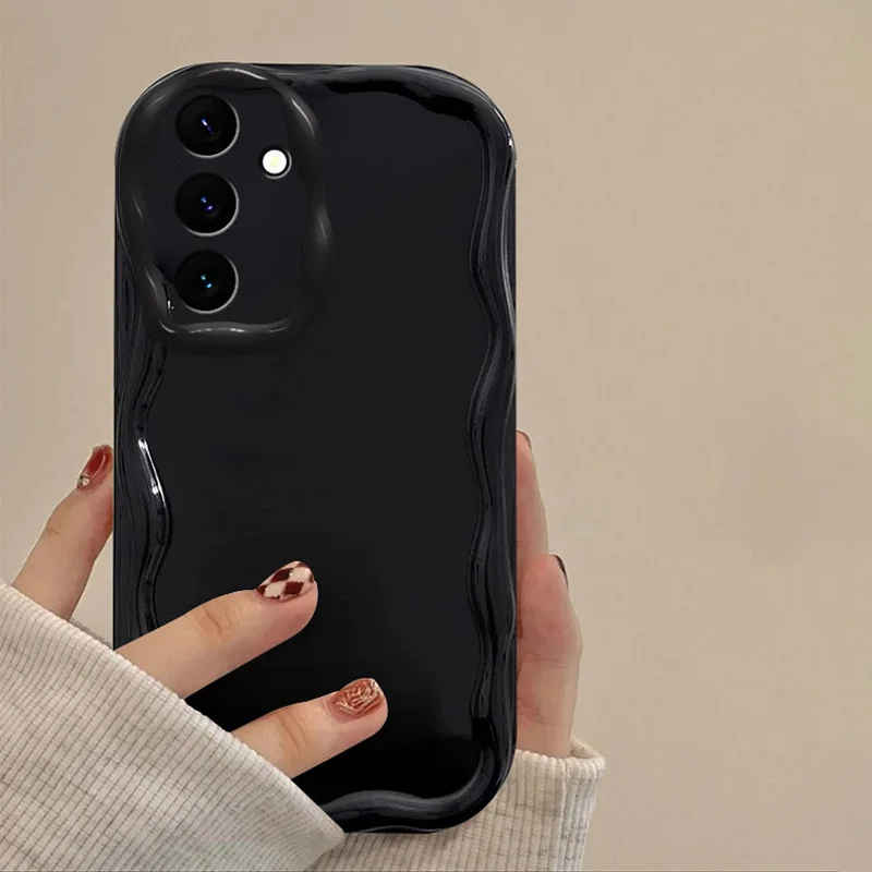 Transparent Phone Case For Samsung Galaxy S24 Ultra S23 S22 Plus S21 S20 FE A25 A55 A35 A15 A05 A05S Solid Color 3D Wave Cover