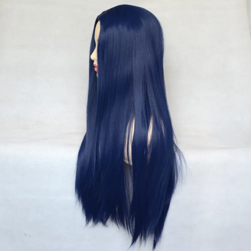 24inch Cosplay Wigs Heat Resistant Synthetic Straight Dark Blue Party Women