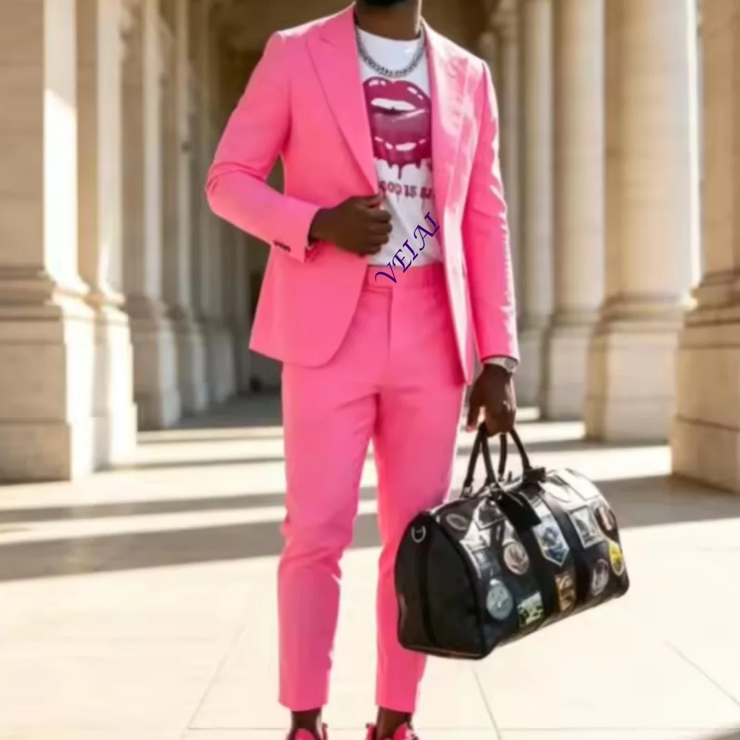 CustomizedRose Pink 2 Piece Men's Suits Latest Design Costume Homme Summer Wedding Groom Tuxedo Prom Party Suit Blazer Set (Jack