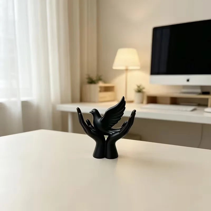 Novelty 3D Print White Palm Holding Peace Bird Statue Hope Theme Tabletop Ornament Living Room Bedroom Decor Unique Decorative