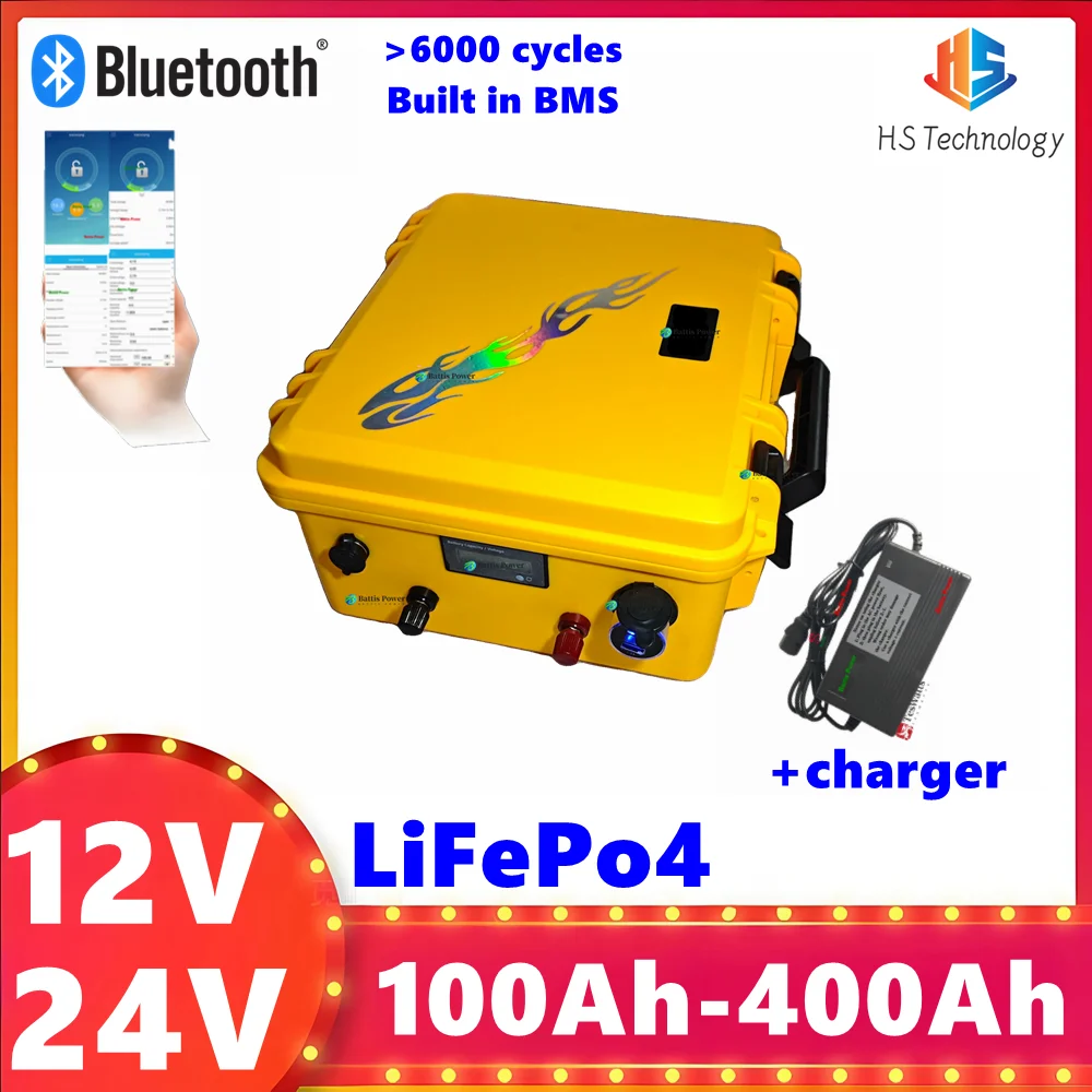 

12V 24V 100Ah 120AH 150AH 200AH 300Ah 400Ah Lifepo4 lithium battery pack bluetooth BMS for Outdoor fishing boat solar propeller