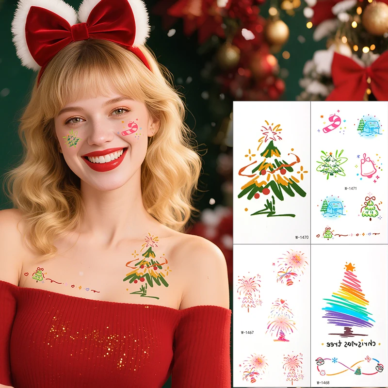 

6PCS Christmas Temporary Tattoo Sticker Luminous Christmas Tree Bell Star Tattoo Sticker For Holiday Party Body Art Fake Tattoo