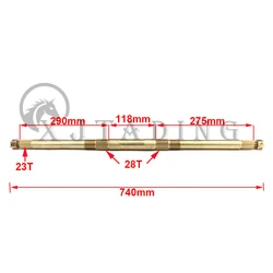 ATV 740mm 23T Rear Axle Fit For DIY China 50cc 70cc 90cc 110cc 125cc Go kart Buggy Quad Bike Electrical Motorbike Accessories