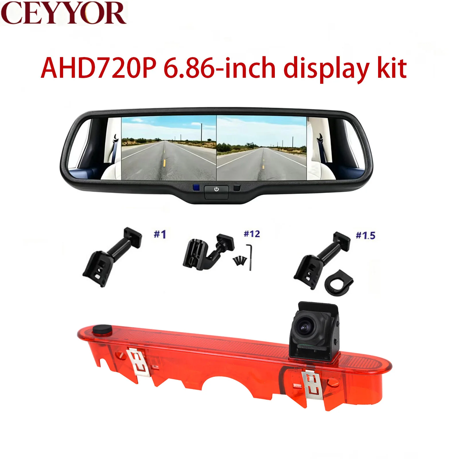 Brake Light Reversing Camera Kit with 6.86 Inch Mirror Monitor for Renault Kangoo 2007-2021 & Mercedes Benz Citan 2012-2021