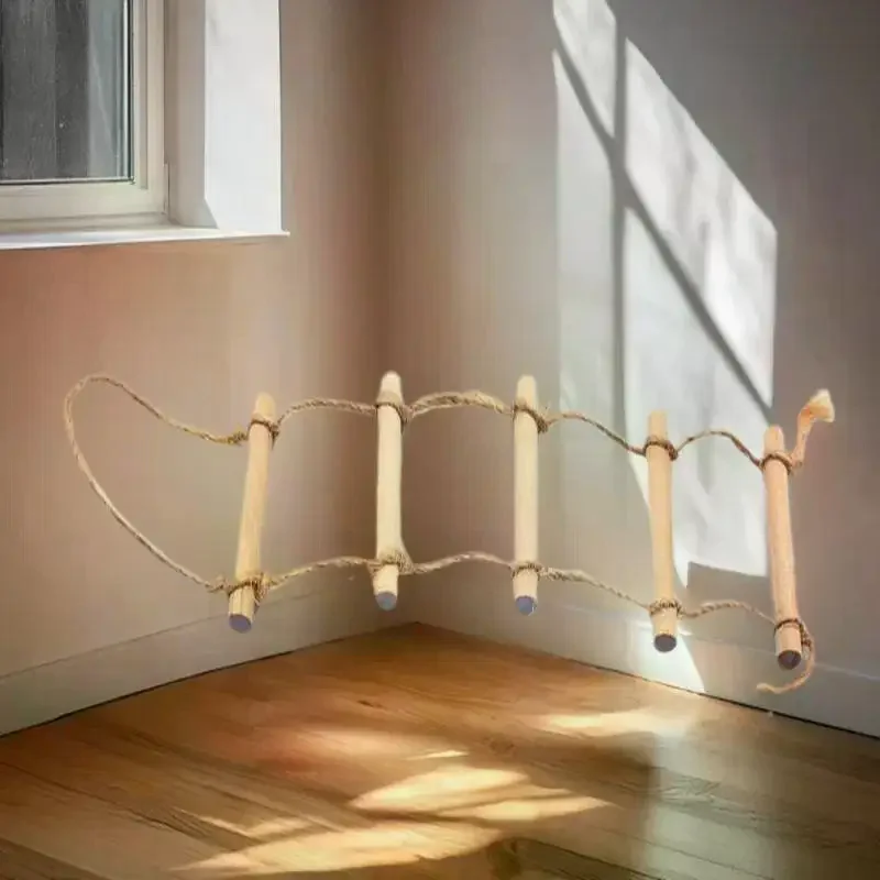 1Pcs Doll House Gardening Scene Accessory, Miniature Wooden Hemp Rope Hanging Ladder Pet Model Toy.