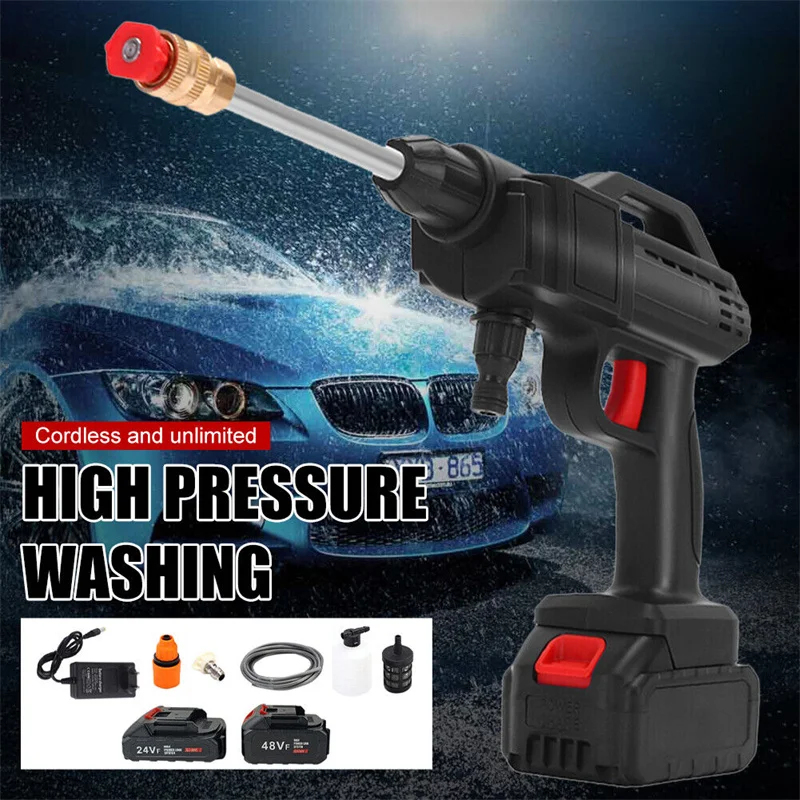 24V Wireless High Pressure Car Washer Portable Car Wash Cleaner Machine Water Gun Wireless High Pressure Car Washer Self Priming