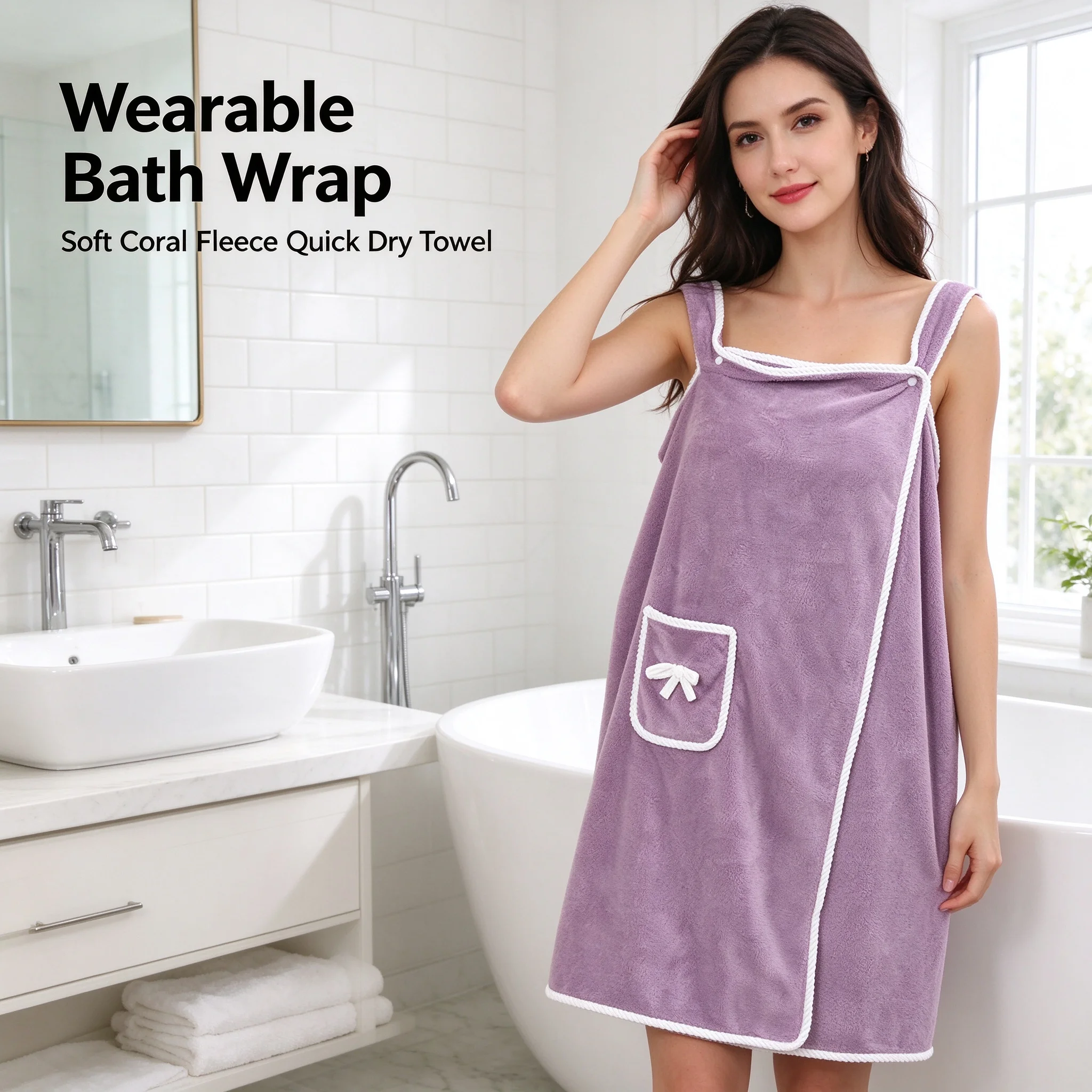 Autumn and Winter Explosion coral Fleece Bath Towel Soft Women's Pocket Can Wear Suspender Bath Skirt Outside Explosion Bathrobe